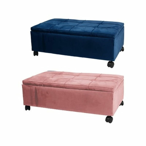 Banco DKD Home Decor Terciopelo Poliéster Rosa Azul Marino Álamo (70 x 39,5 x 24,5 cm) (2 Unidades)