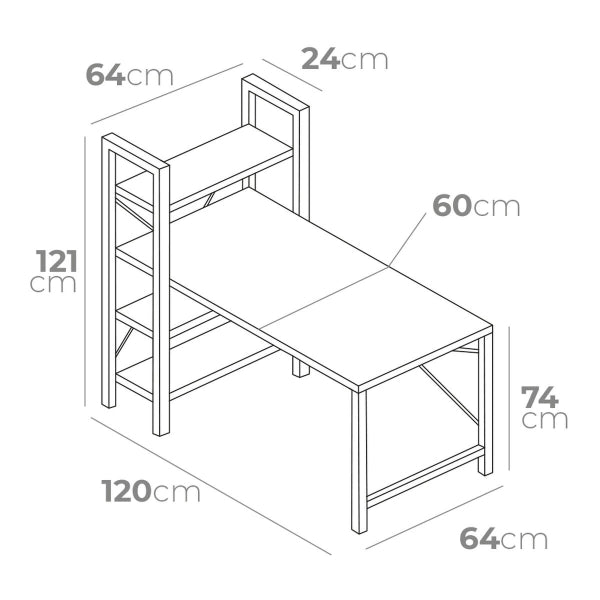 Desk with shelf EDM 75196 Black Wood Metal 121 x 120 x 64 cm