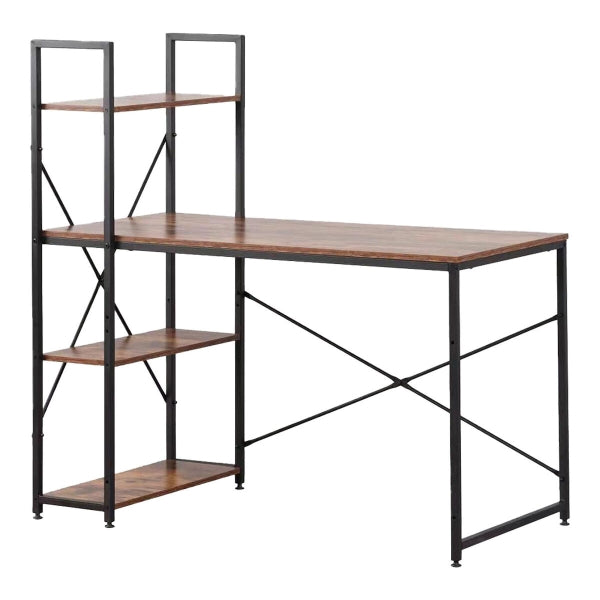 Desk with shelf EDM 75196 Black Wood Metal 121 x 120 x 64 cm