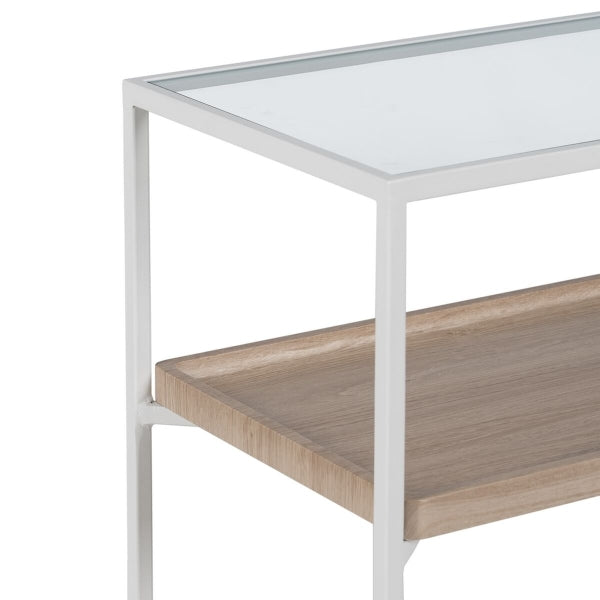 Consola Vidrio Blanco Natural Hierro Madera MDF 120 x 30 x 75 cm