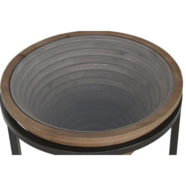 Table d'appoint Home ESPRIT Noir Verre Naturel Sapin 46 x 46 x 55.5 cm