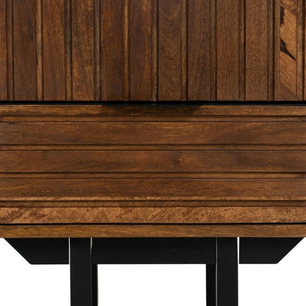 Table de chevet ABNER Marron Noir Fer Bois de manguier 40 x 40 x 50 cm