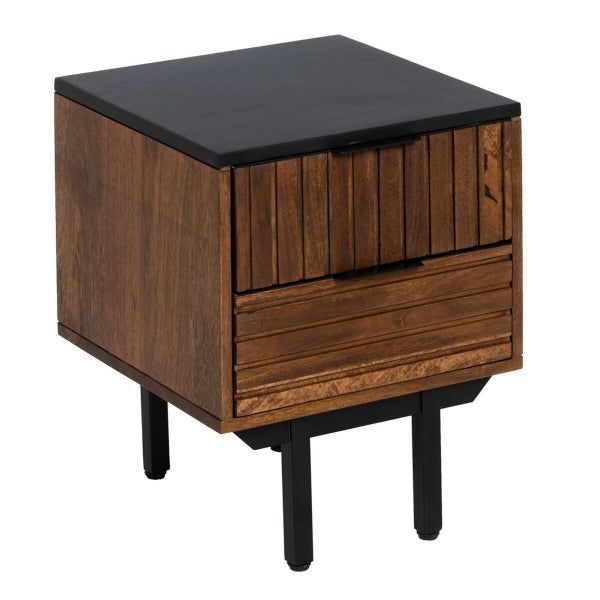 Table de chevet ABNER Marron Noir Fer Bois de manguier 40 x 40 x 50 cm