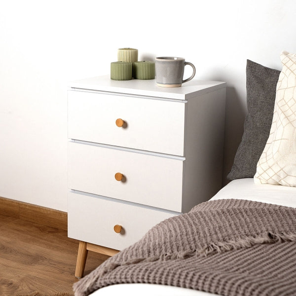 Vinthera Moa White Melamine pine wood bedside table 40 x 30 x 65 cm