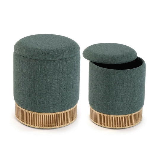 Pouf (low chair) removable Versa Green Bamboo Wood MDF 36 x 44 x 36 cm (2 Pieces)