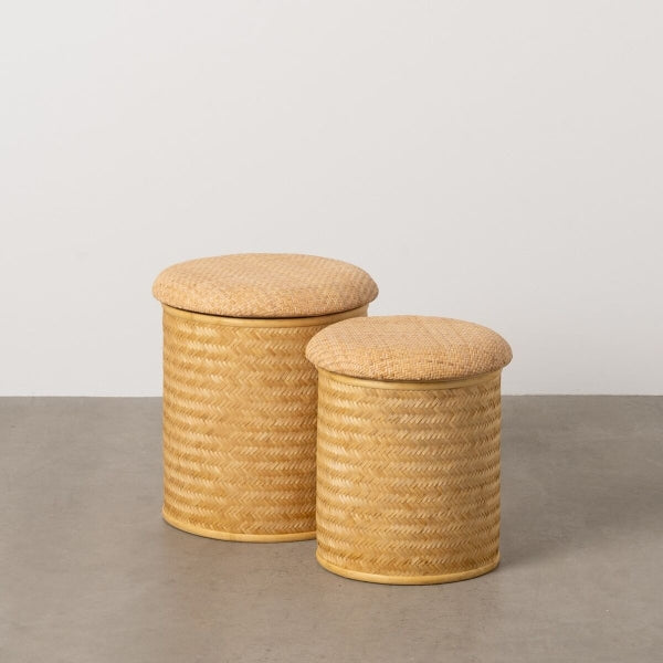 Pouf RATÁN Naturel Rotin 40 x 40 x 46 cm (2 unités)