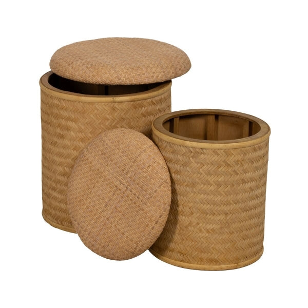 Pouffe RATÁN Natural Rattan 40 x 40 x 46 cm (2 Units)