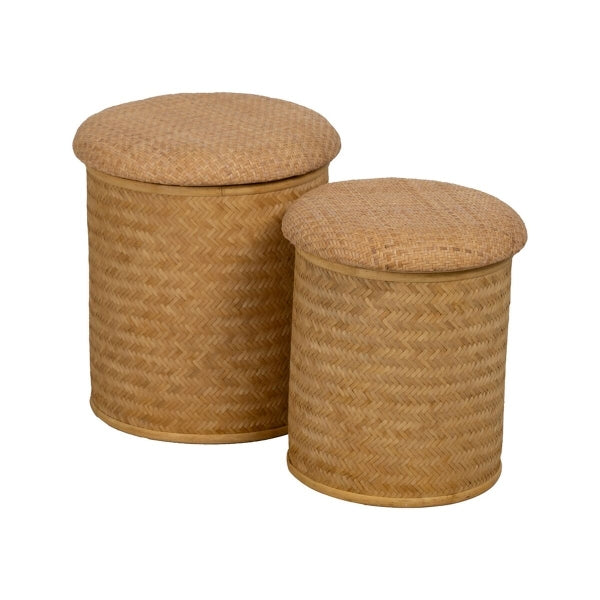 Pouf RATÁN Naturel Rotin 40 x 40 x 46 cm (2 unités)