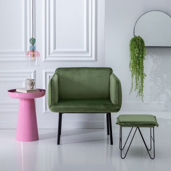 Metal Synthetic Woven Pouffe 40 x 40 x 35 cm Light green