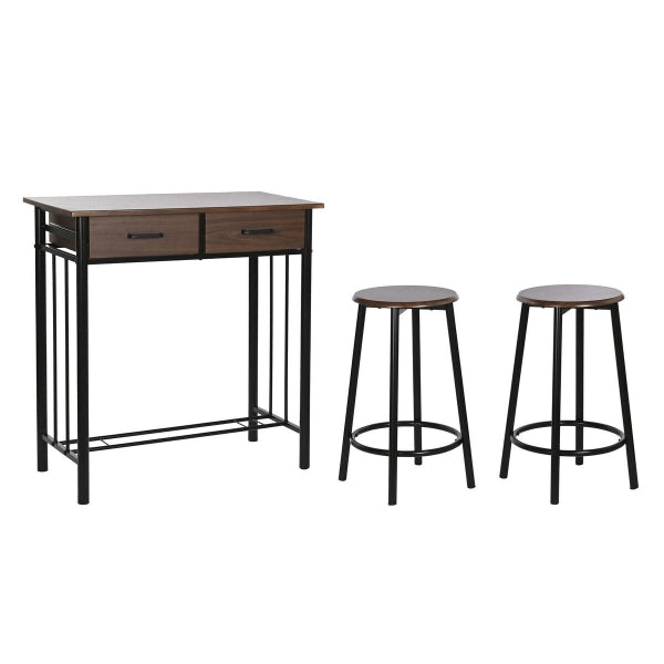 Juego de Mesa con 2 Sillas DKD Home Decor Marrón Negro Metal Madera MDF 80 x 50 x 84 cm