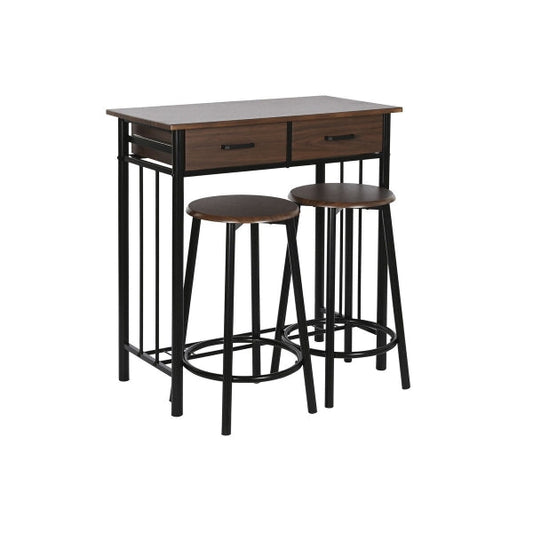 Table Set with 2 Chairs DKD Home Decor Brown Black Metal Wood MDF 80 x 50 x 84 cm