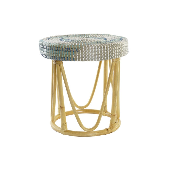 Footstool DKD Home Decor Natural Turquoise White Rattan Tropical Seagrass (41 x 41 x 42 cm)